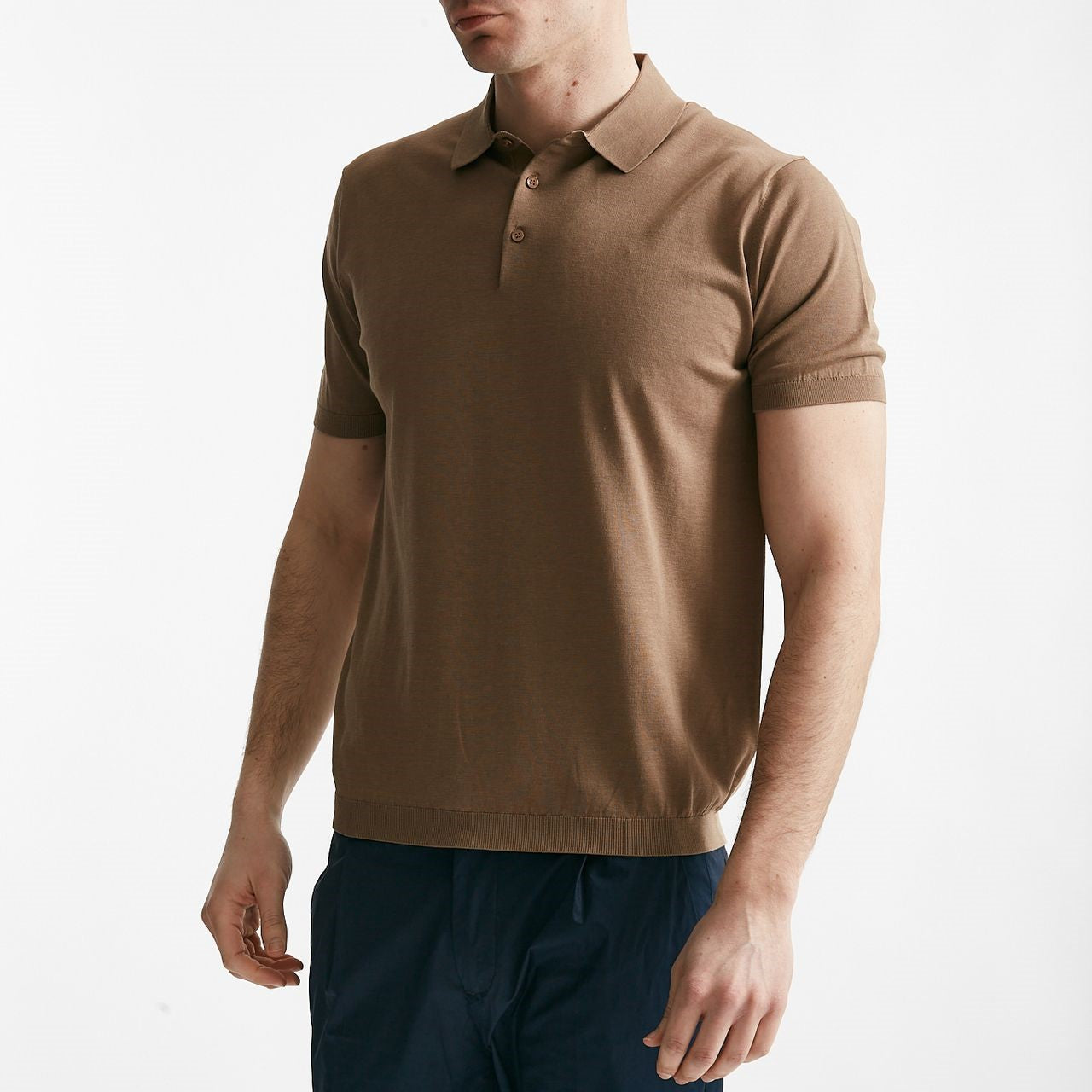 polo in seta e cotone cammello men Kangra - 6