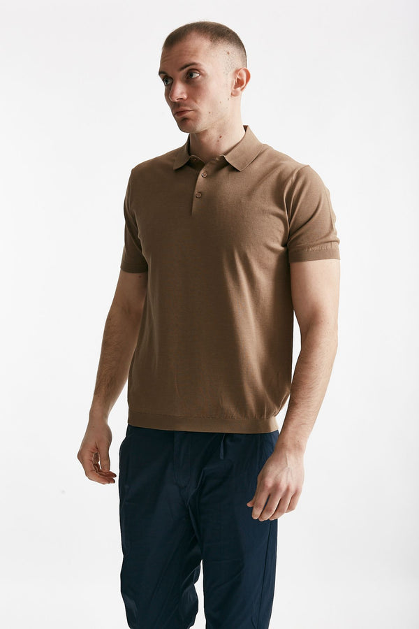 polo in seta e cotone cammello men Kangra