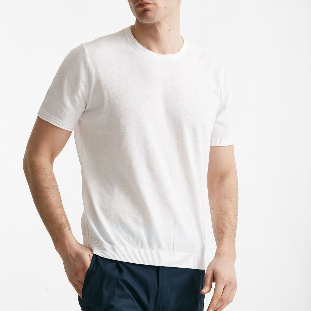 t shirt in maglia cotone e lino bianco men Kangra - 5