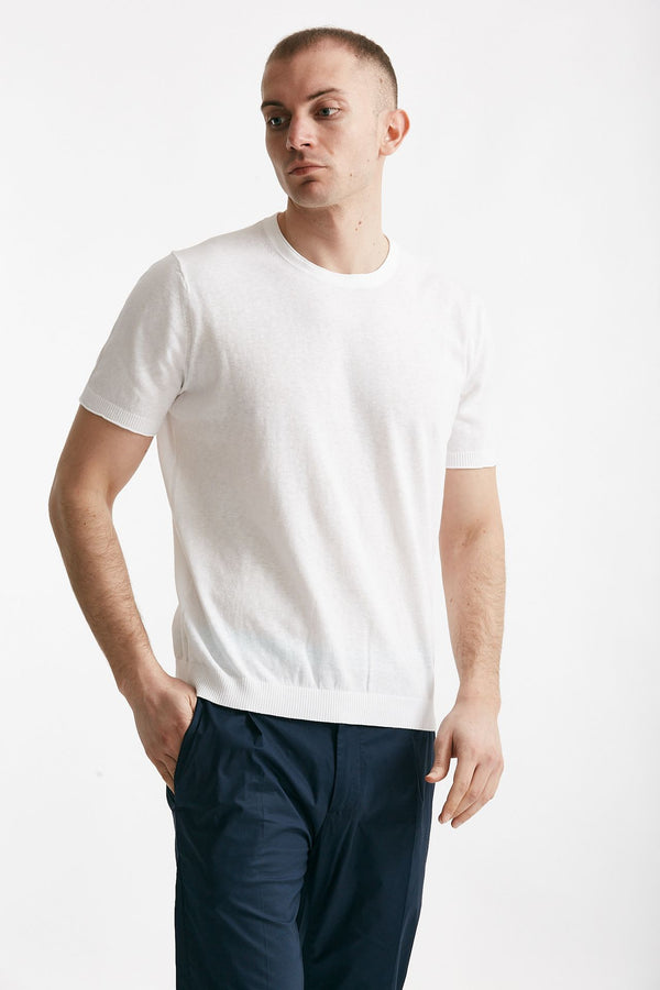 t shirt in maglia cotone e lino bianco men Kangra