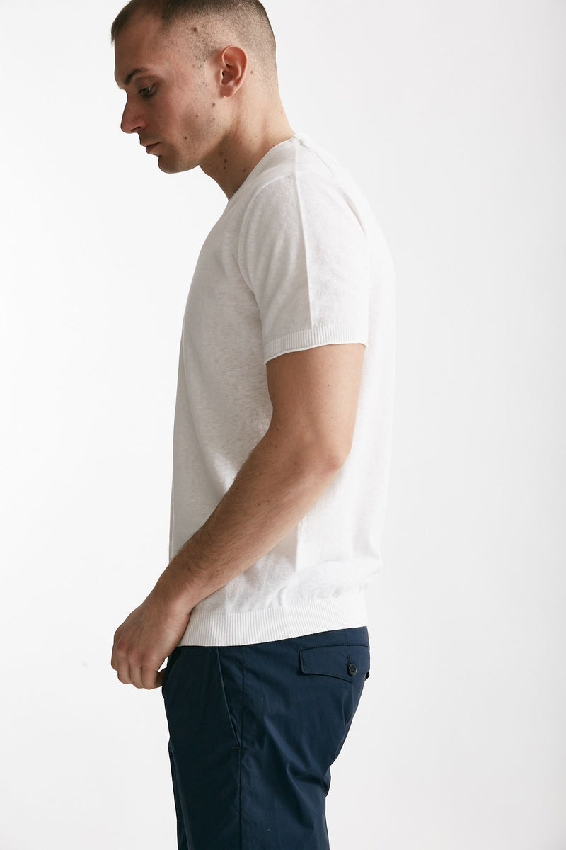t shirt in maglia cotone e lino bianco men Kangra - 2