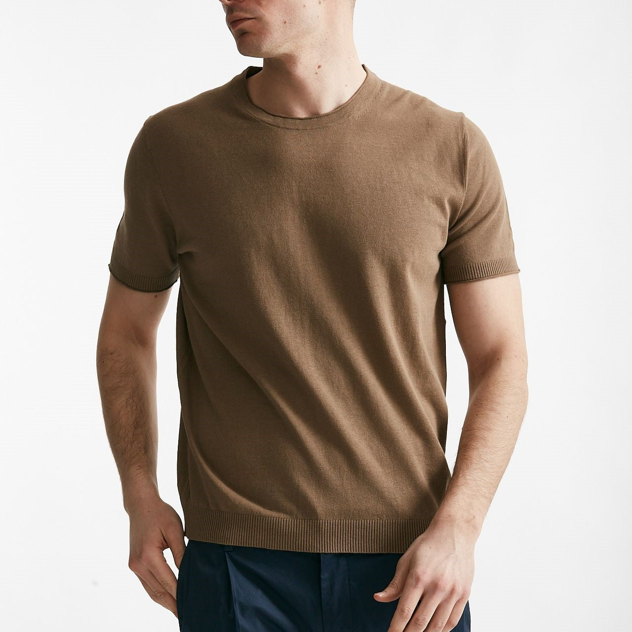 t shirt in cotone e lino cammello men Kangra - 5
