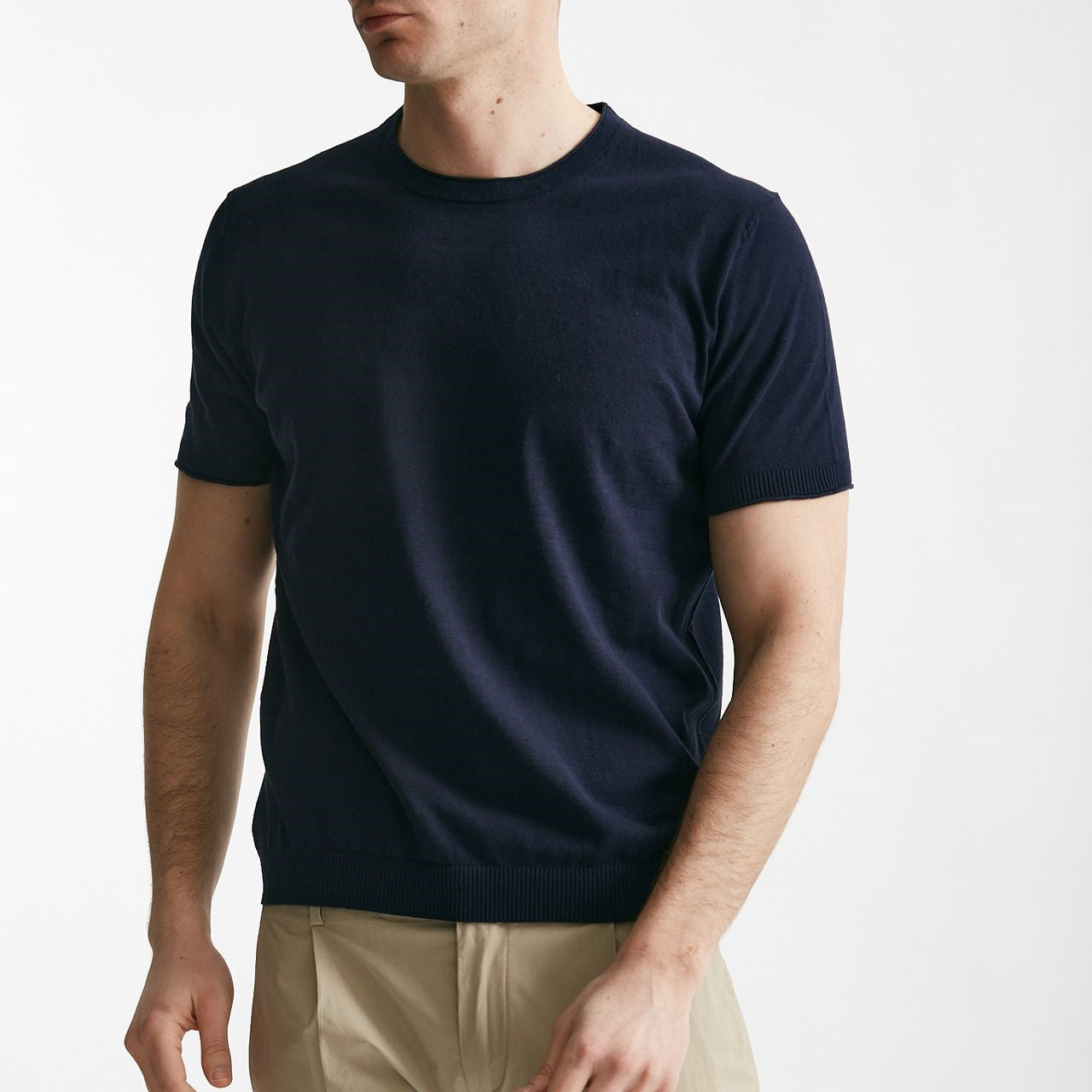 t shirt in maglia cotone e lino blu men Kangra - 5