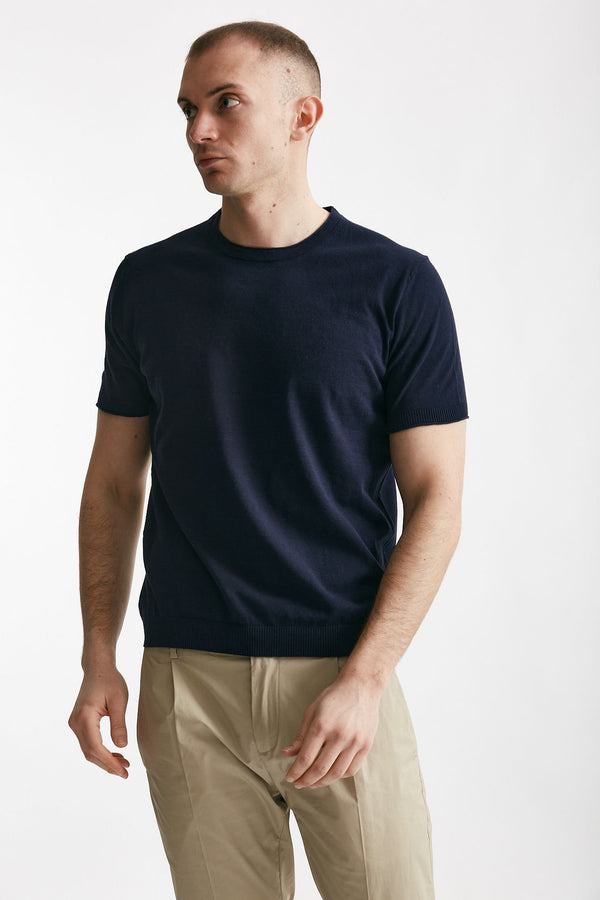 t shirt in maglia cotone e lino blu men Kangra