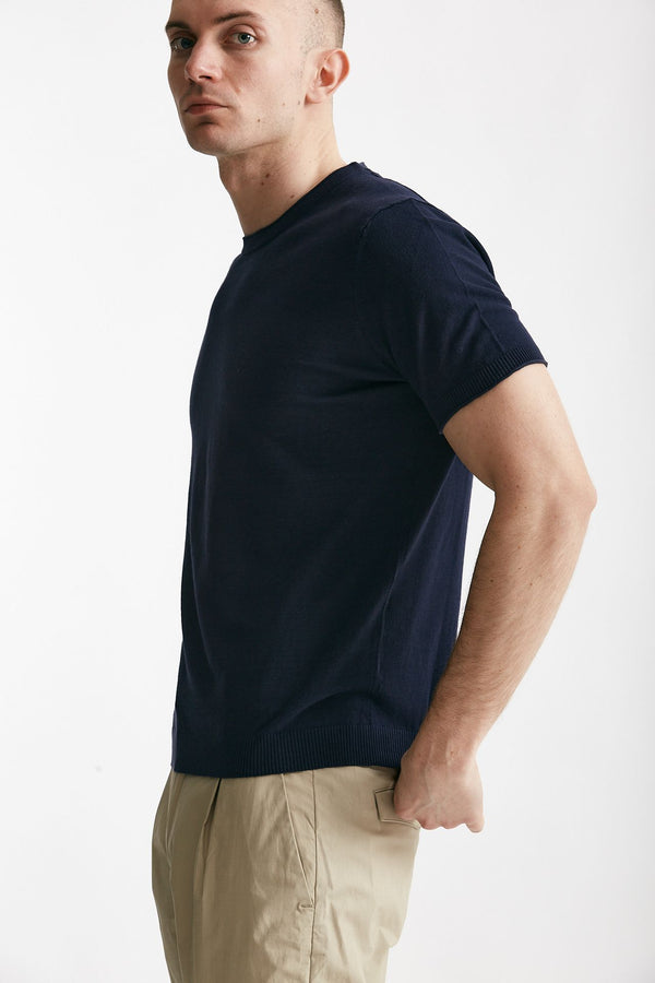 t shirt in maglia cotone e lino blu men Kangra