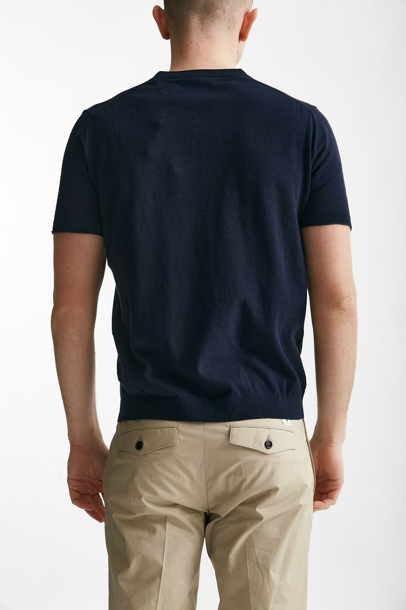 t shirt in maglia cotone e lino blu men Kangra - 3