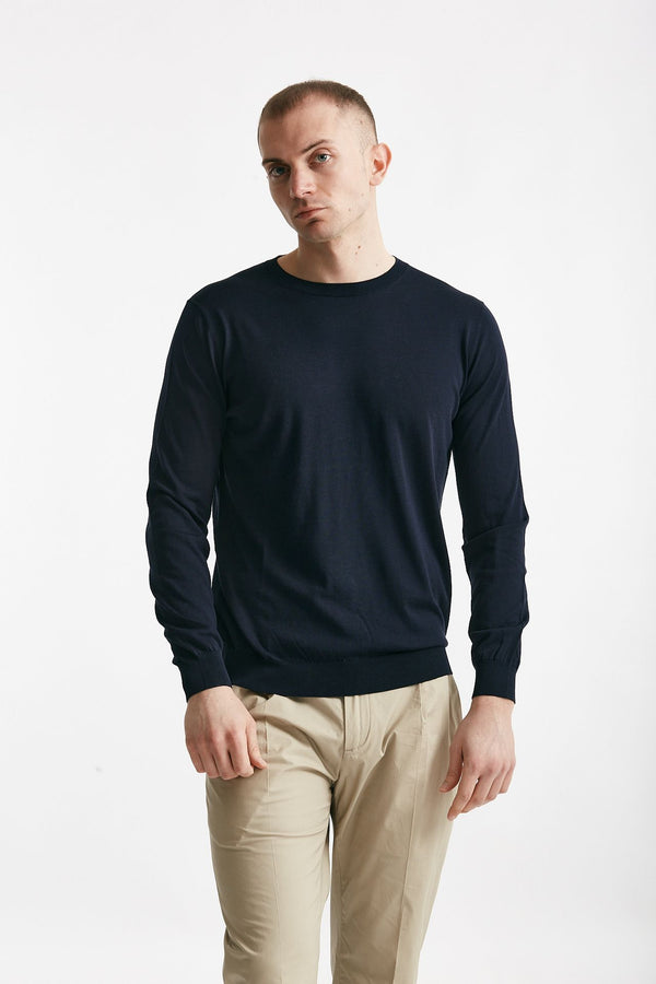 maglia in cotone e seta blu men Kangra