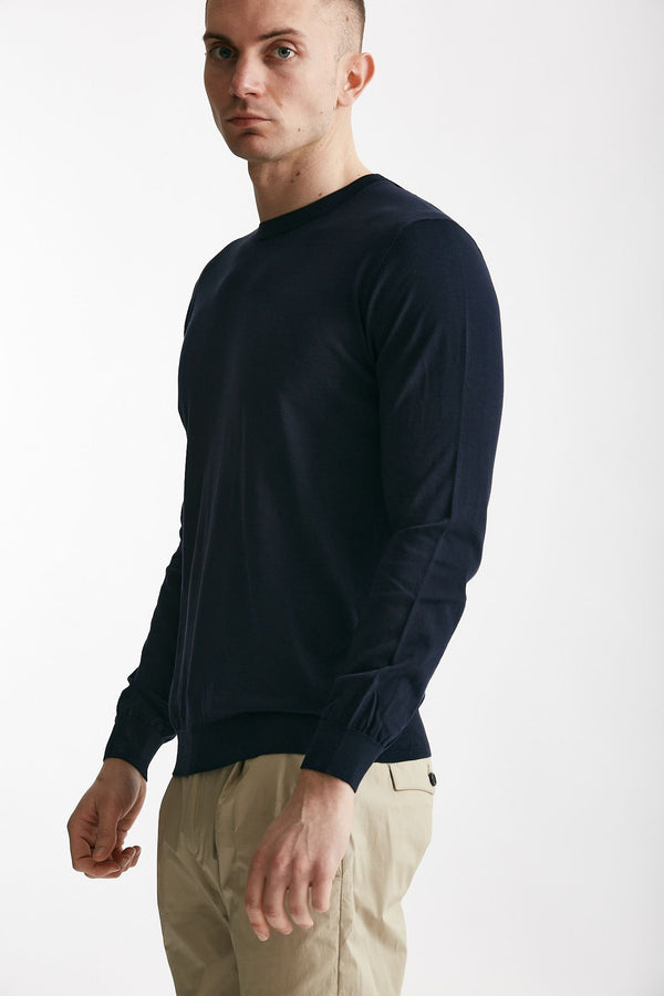 maglia in cotone e seta blu men Kangra