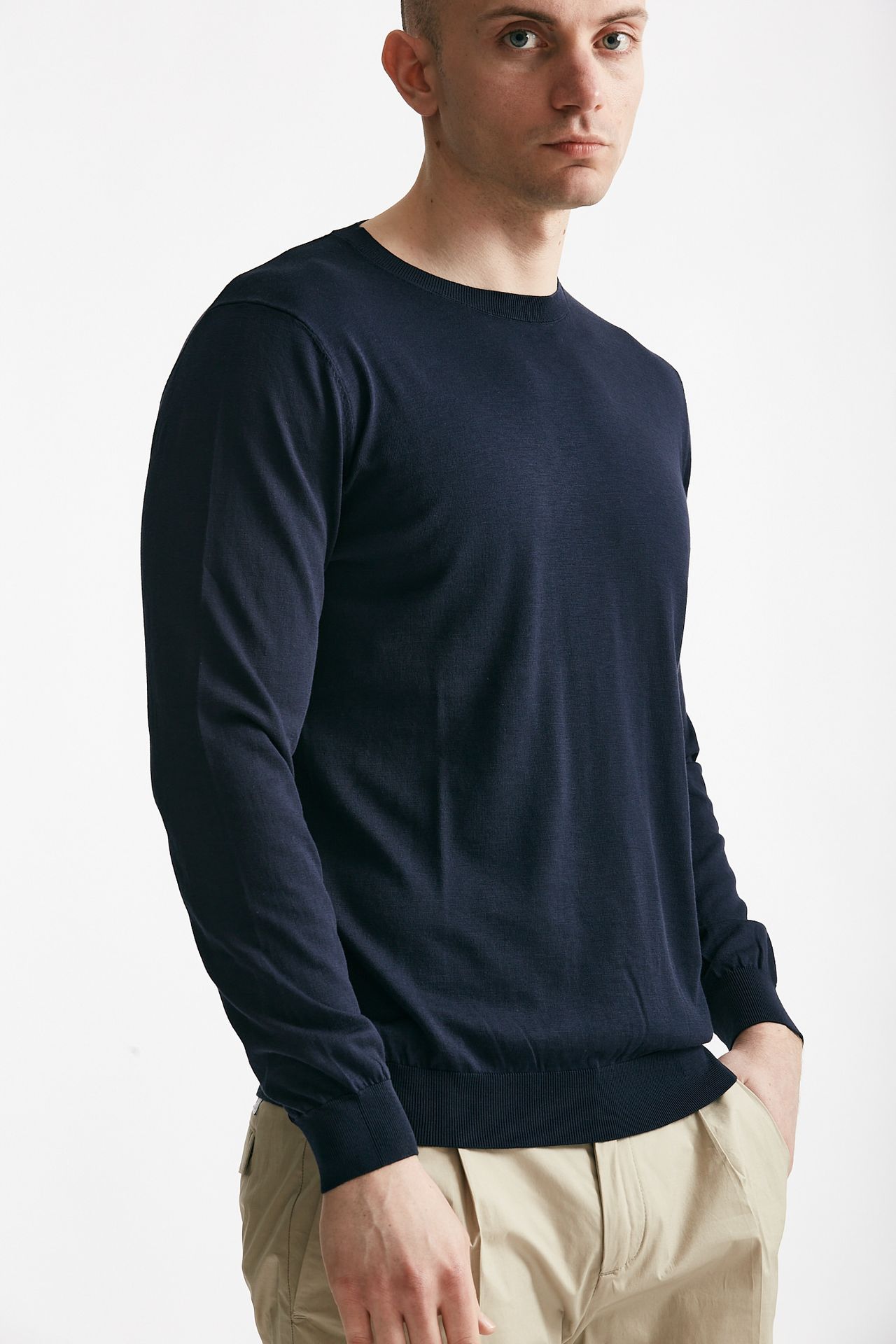 maglia in cotone e seta blu men Kangra - 4