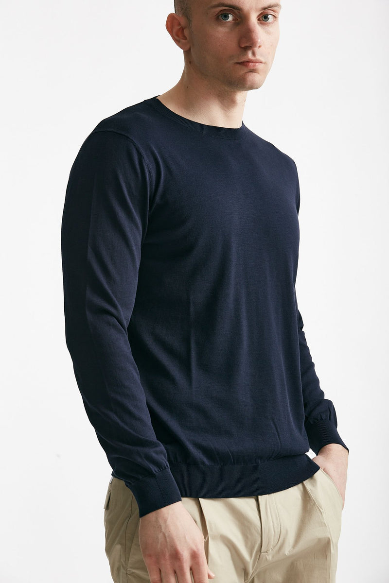 maglia in cotone e seta blu men Kangra - 4