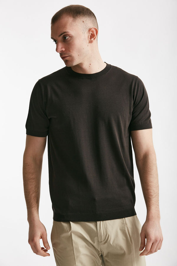 t shirt in maglia e seta e cotone marrone men Kangra