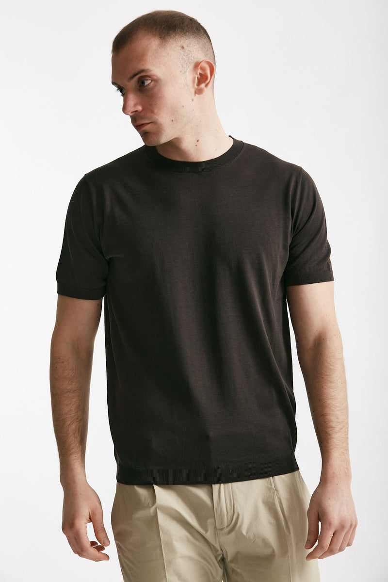 t shirt in maglia e seta e cotone marrone men Kangra - 1