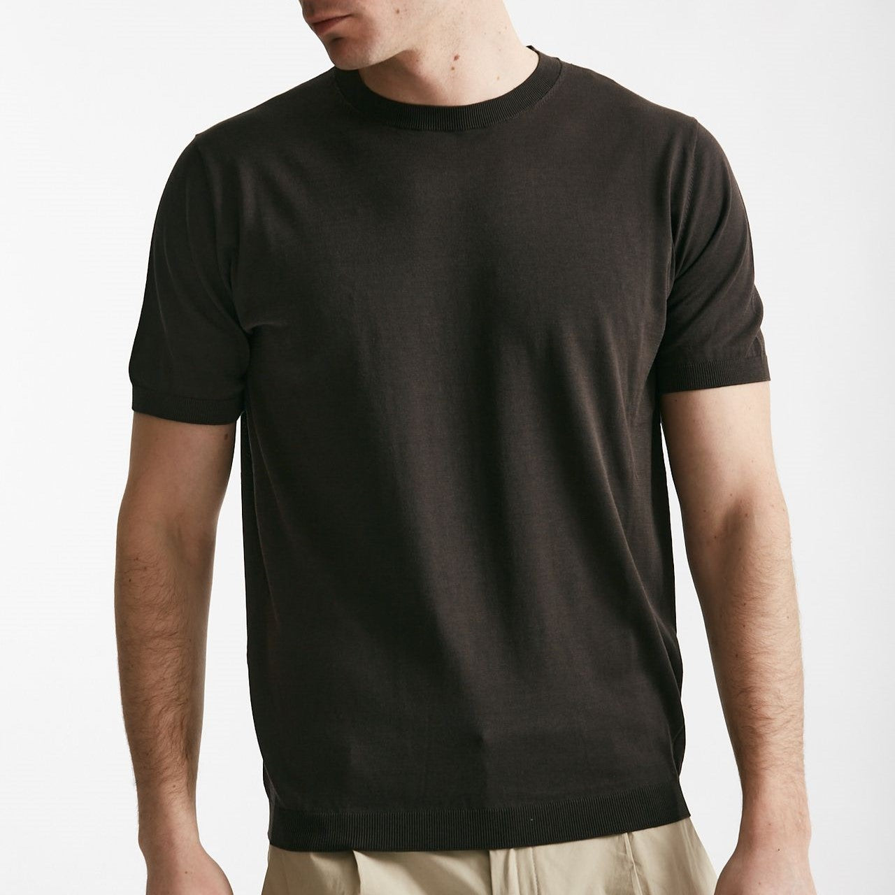 t shirt in maglia e seta e cotone marrone men Kangra - 5