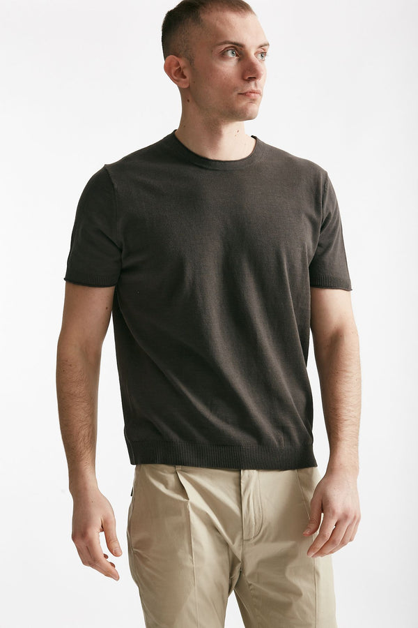 t shirt in maglia cotone e lino marrone men Kangra