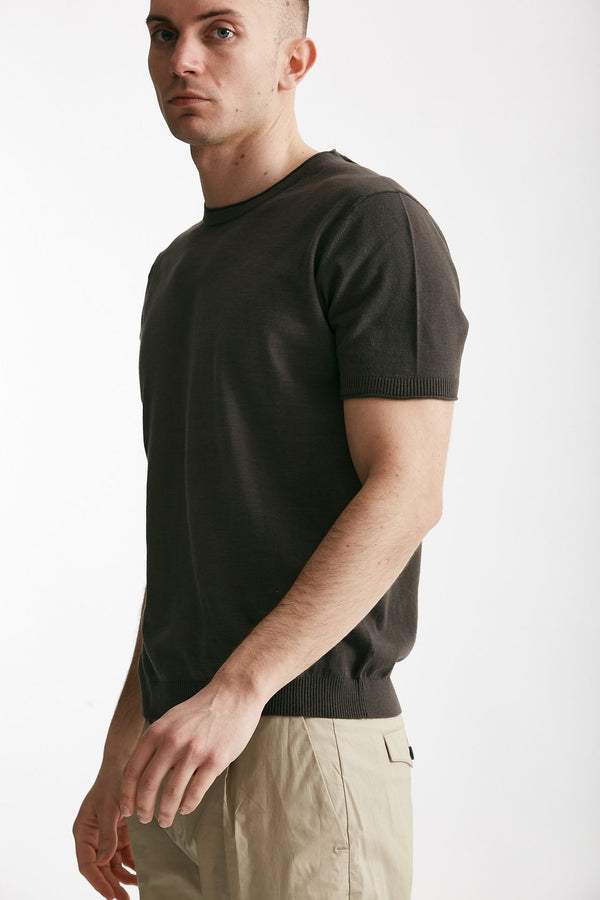t shirt in maglia cotone e lino marrone men Kangra