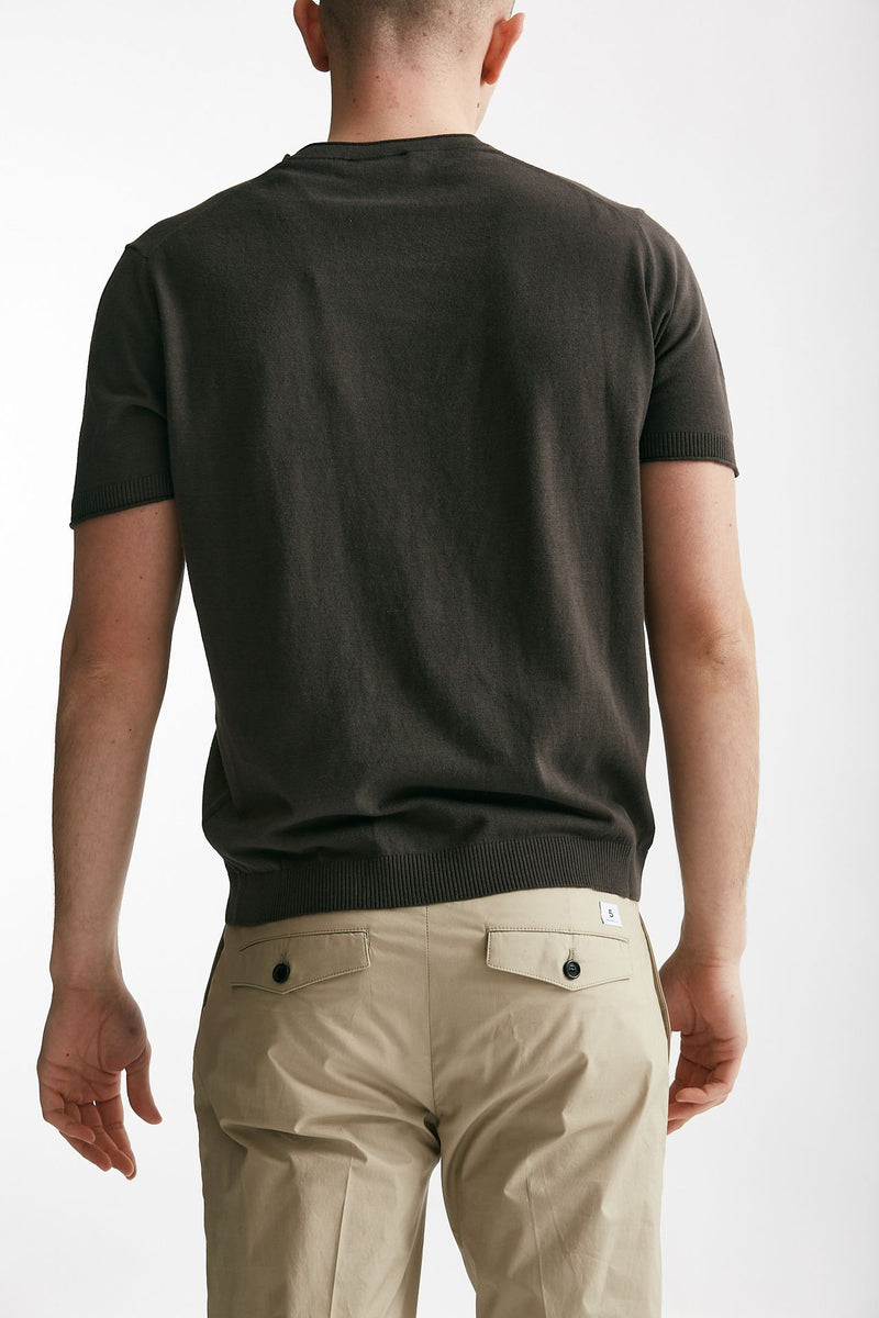 t shirt in maglia cotone e lino marrone men Kangra - 3