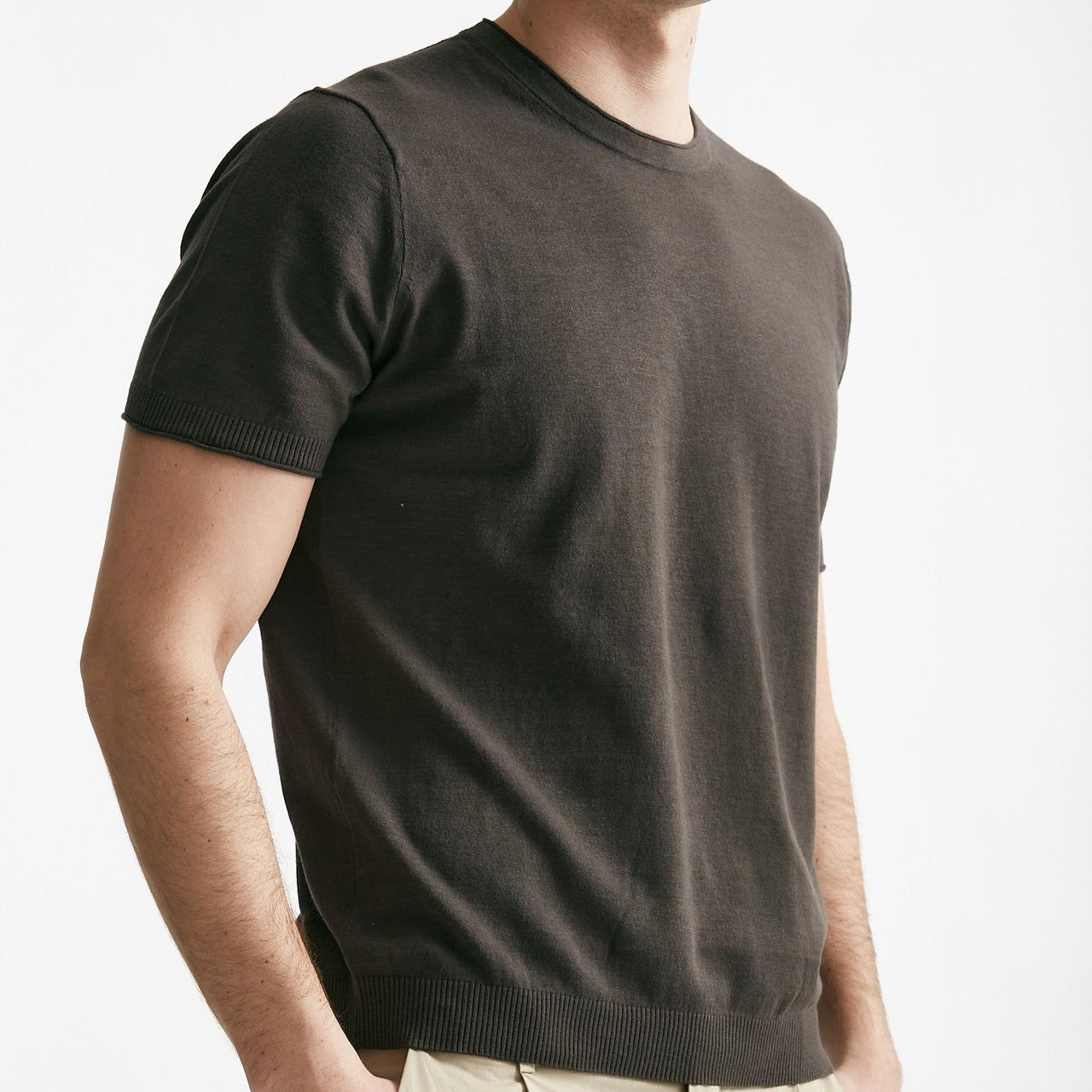 t shirt in maglia cotone e lino marrone men Kangra - 5