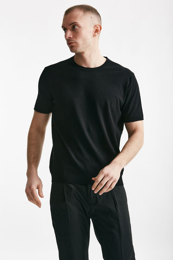 t shirt in maglia cotone e lino nero men Kangra