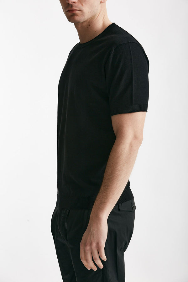 t shirt in maglia cotone e lino nero men Kangra