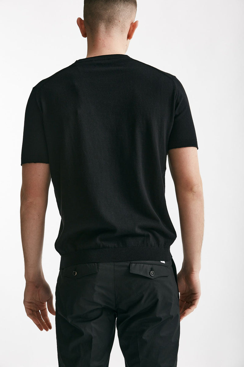 t shirt in maglia cotone e lino nero men Kangra - 3