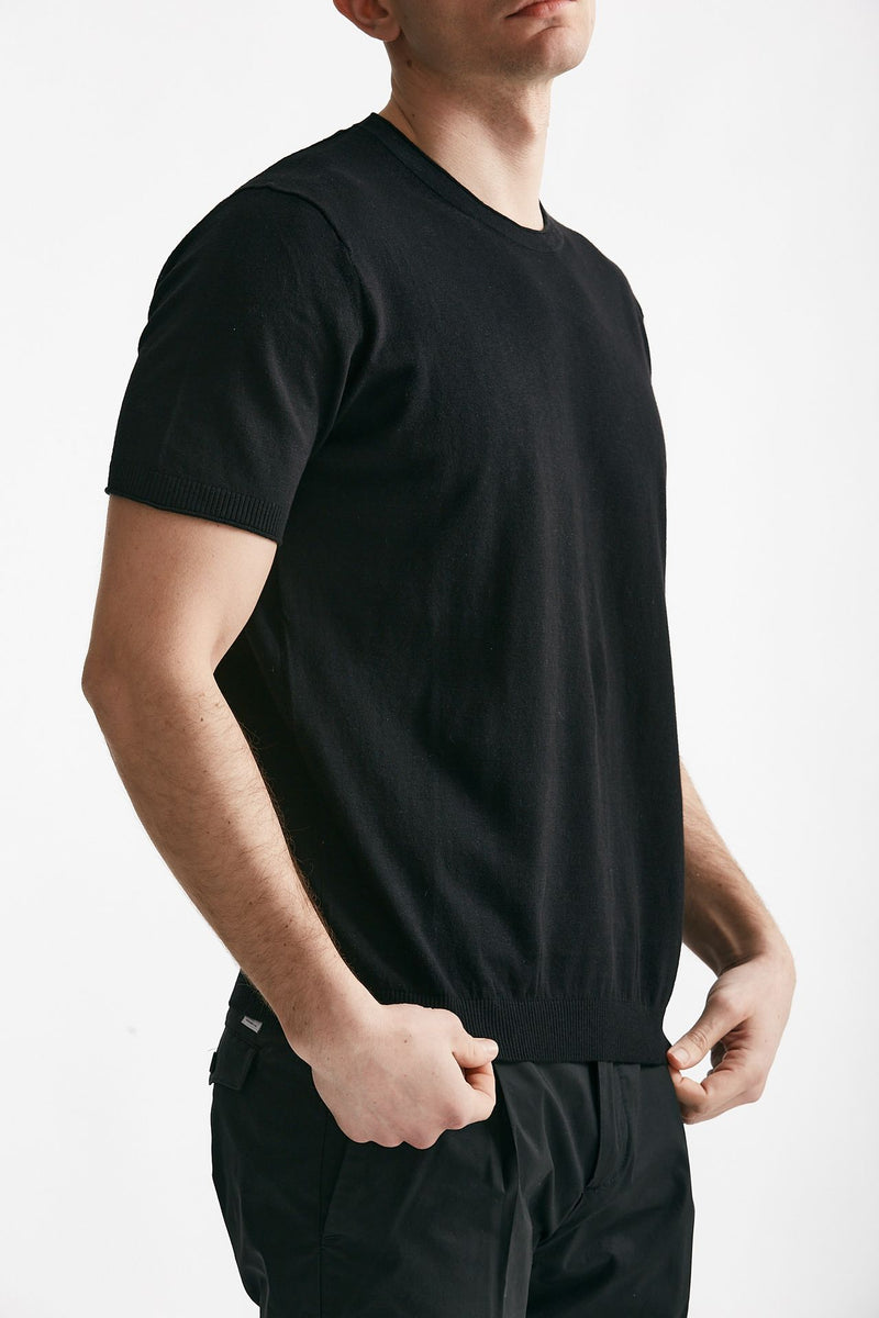 t shirt in maglia cotone e lino nero men Kangra - 4