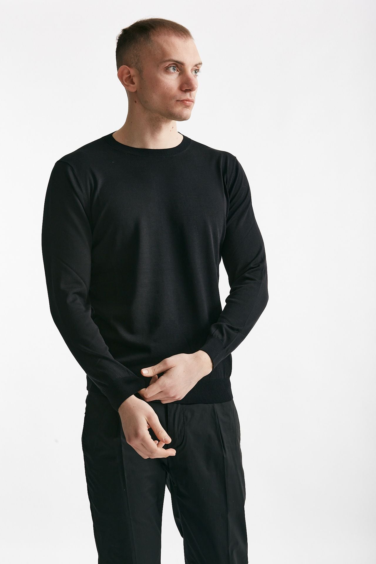 maglia in cotone e seta nero men Kangra - 1