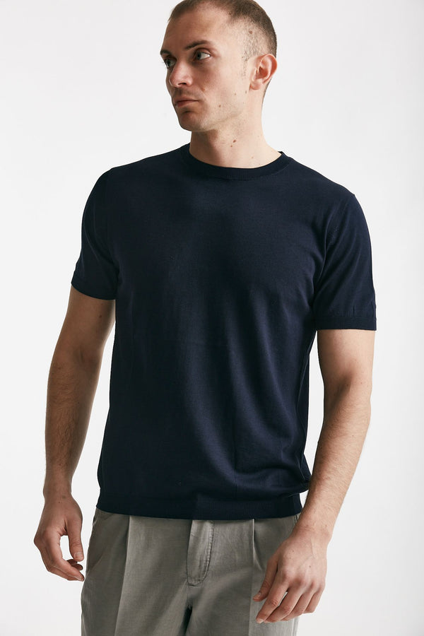 t shirt in seta e cotone blu men Kangra