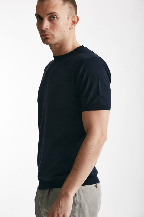 t shirt in seta e cotone blu men Kangra
