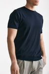 t shirt in seta e cotone blu men Kangra - 4