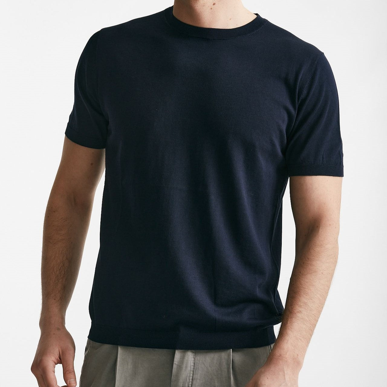 t shirt in seta e cotone blu men Kangra - 5