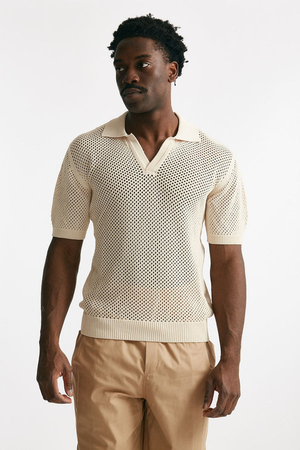polo traforata in cotone e viscosa panna men Laneus