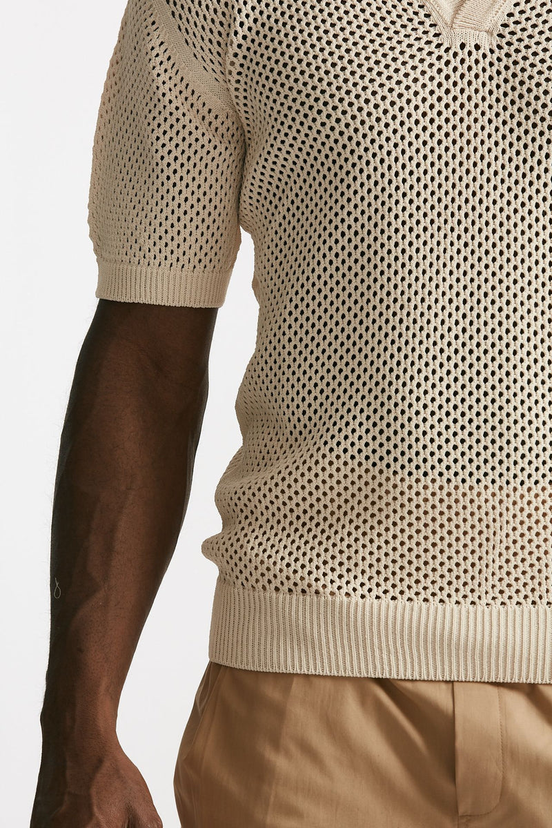 polo traforata in cotone e viscosa panna men Laneus - 6