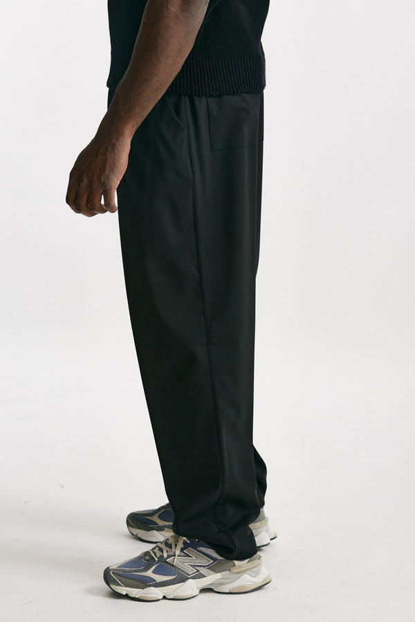 pantalone gamba ampia in lana stretch nero men Laneus