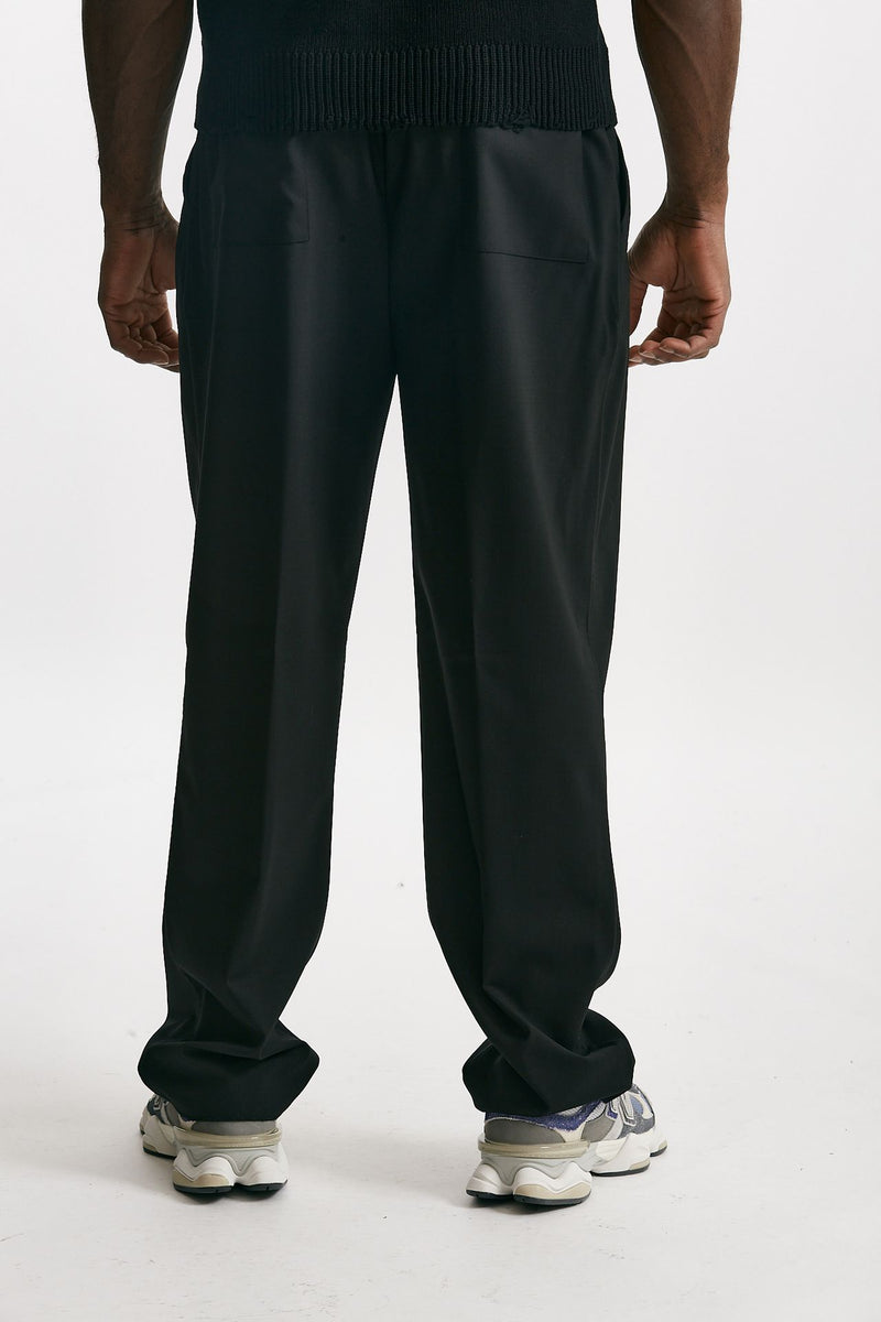 pantalone gamba ampia in lana stretch nero men Laneus - 3