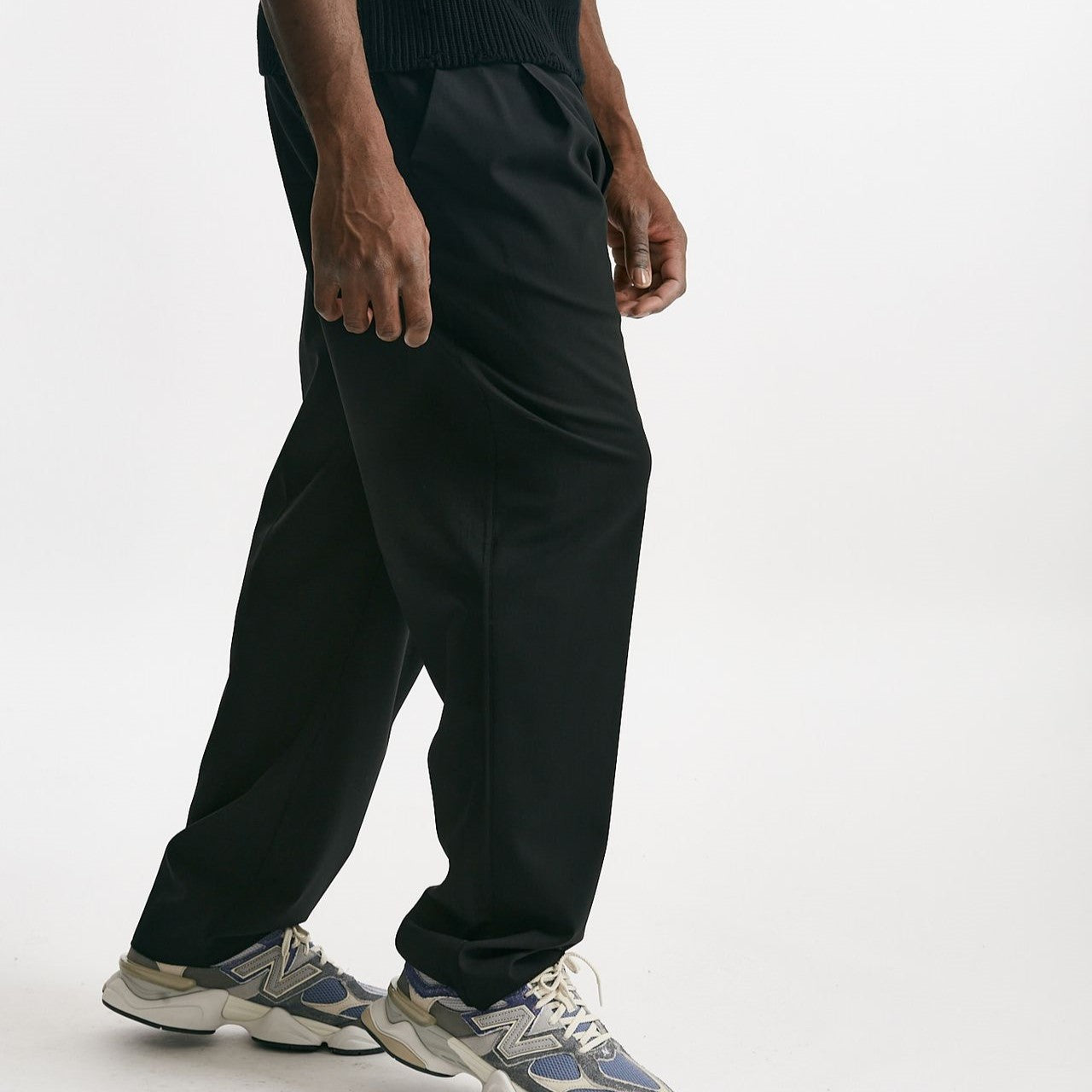 pantalone gamba ampia in lana stretch nero men Laneus - 8