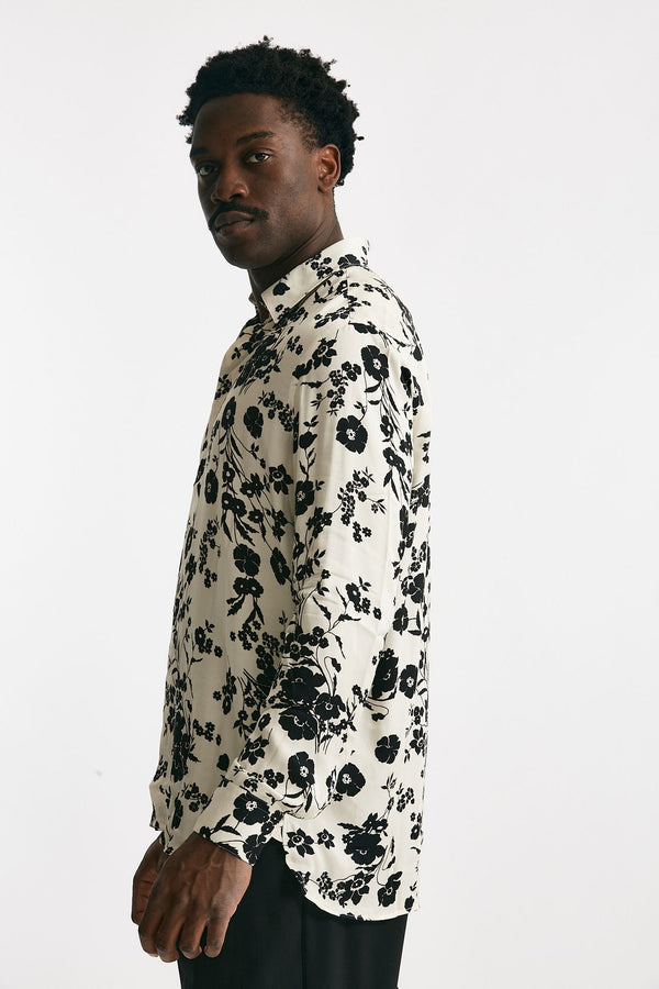 camicia in viscosa fantasia bianco e nero men Laneus