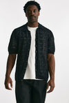 polo camicia traforata in cotone e lino nero men Laneus - 1
