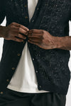 polo camicia traforata in cotone e lino nero men Laneus - 6