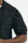 polo camicia traforata in cotone e lino nero men Laneus - 7