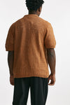 polo camicia traforata in cotone e lino ocra men Laneus - 3