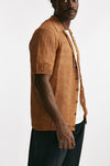 polo camicia traforata in cotone e lino ocra men Laneus - 4