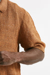 polo camicia traforata in cotone e lino ocra men Laneus - 6