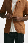 polo camicia traforata in cotone e lino ocra men Laneus - 7