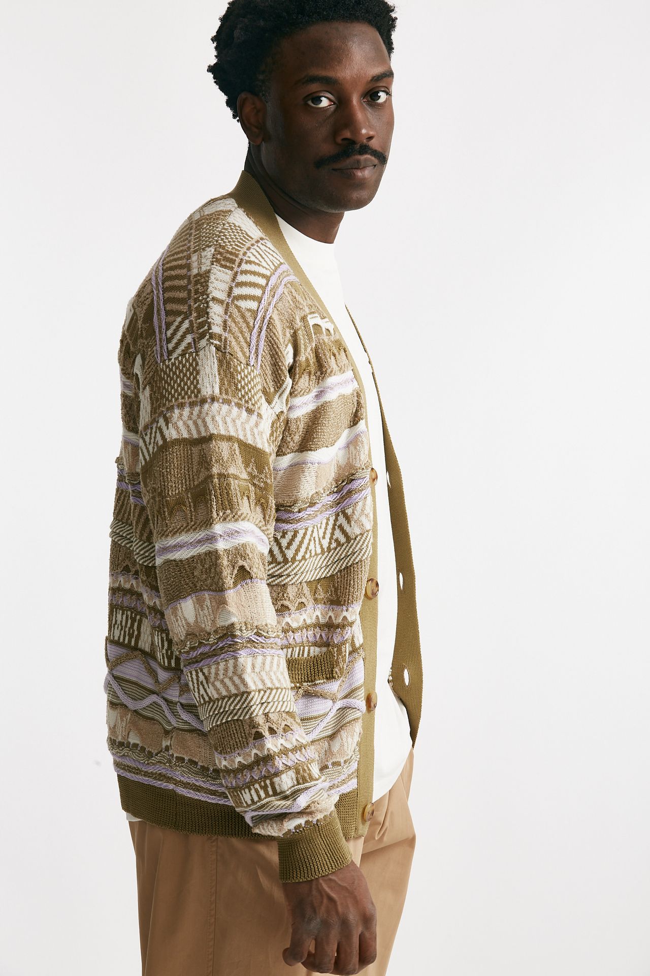 cardigan in cotone jacquard multicolor men Laneus - 4