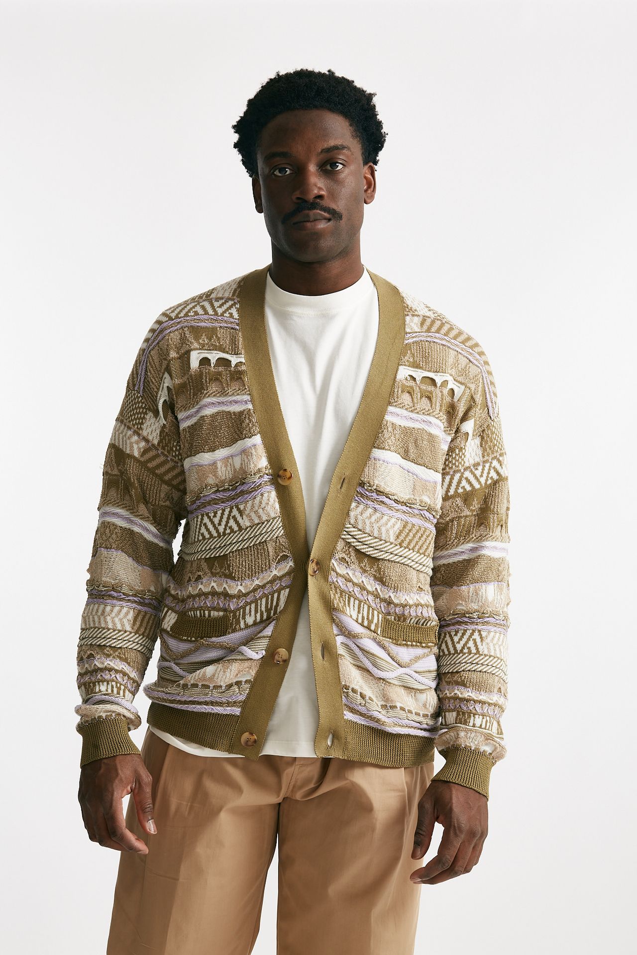 cardigan in cotone jacquard multicolor men Laneus - 7