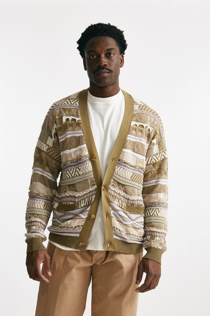 cardigan in cotone jacquard multicolor men Laneus - 7