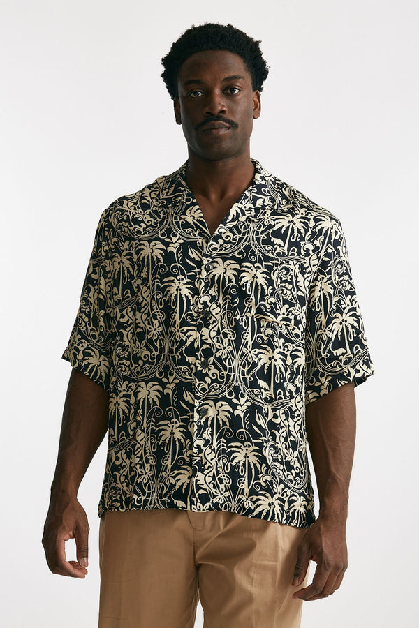 camicia in viscosa fantasia blu e panna men Laneus