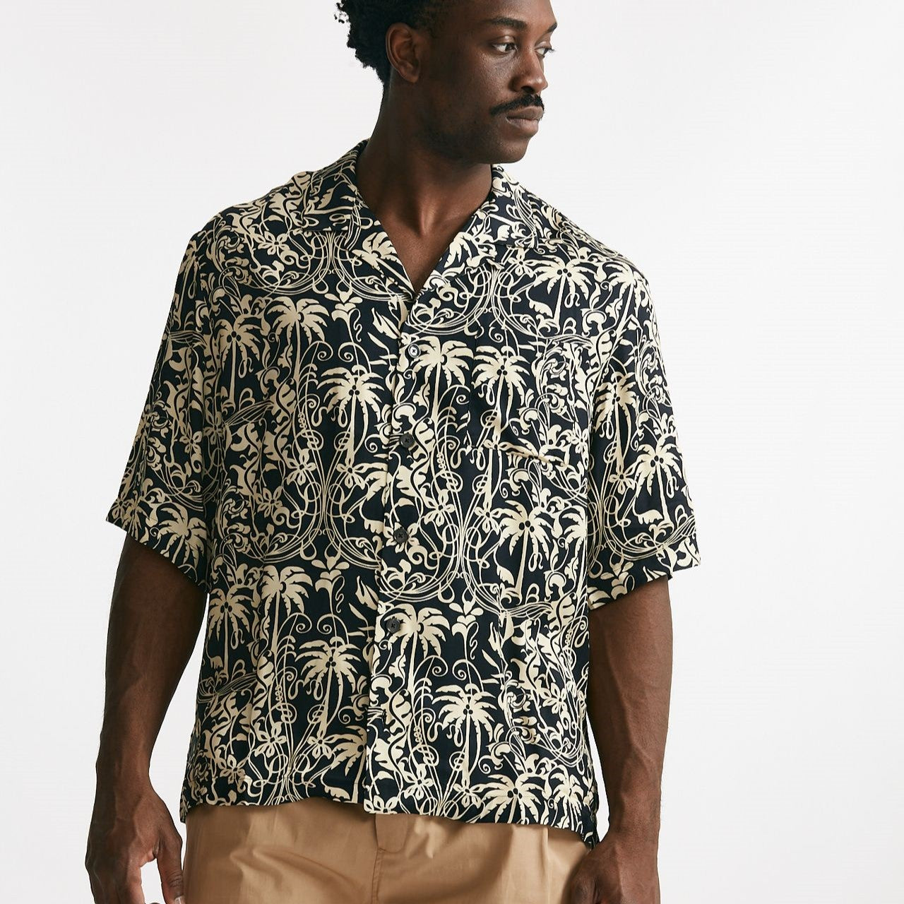 camicia in viscosa fantasia blu e panna men Laneus - 8