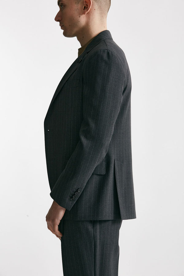 abito monopetto gessato in lana grigio men Lardini