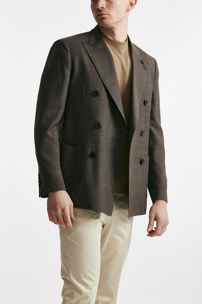 giacca doppiopetto marrone lana seta e lino men Lardini - 4